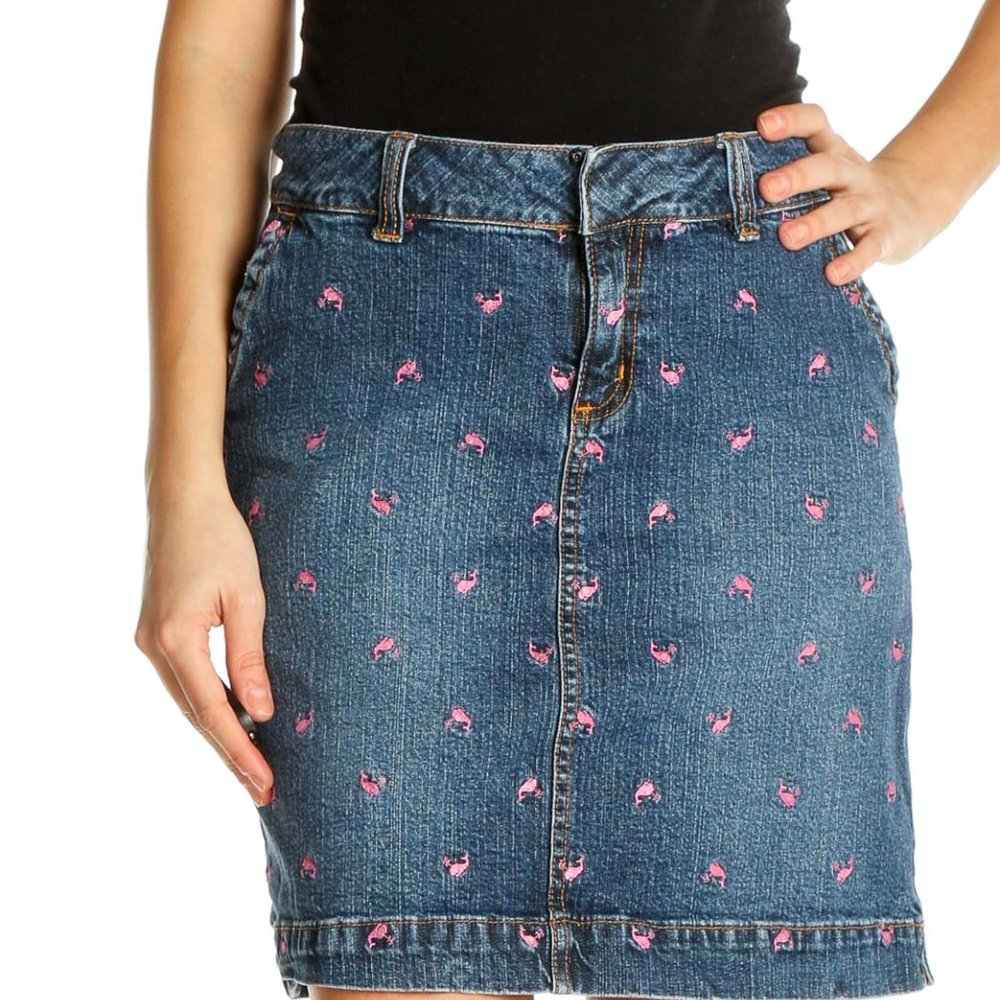 Lilly Pulitzer Embroidered Strawberry Pencil Denim Skirt. Size 8